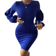 Neck Satin Pleated Long Sleeved Midi Body Con Mini Skirt Dress - Emete Store