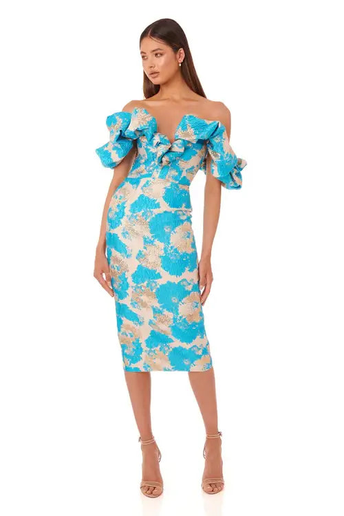 Print Wrap Chest Slit Mini & Short Off Shoulder French Midi Party Dress - Emete Store