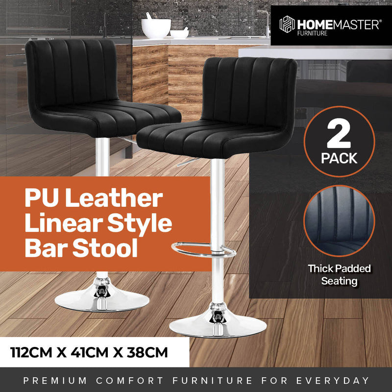 Home Master 2PCE Bar Stool Black Swivel Seat Adjusting Height Stylish Modern - Emete Store