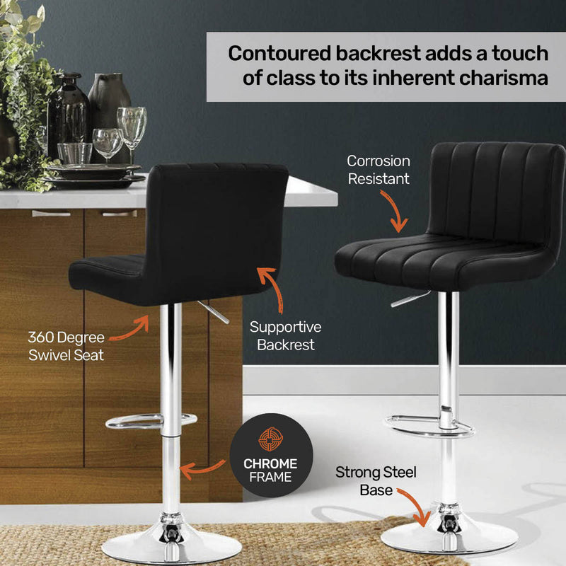 Home Master 2PCE Bar Stool Black Swivel Seat Adjusting Height Stylish Modern - Emete Store